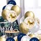 50 pcs 12 Inch Navy Blue and Gold Confetti Balloons - Pearl White and Gold Metallic Chrome Balloons for Birthday, Celebration, and Graduation Party